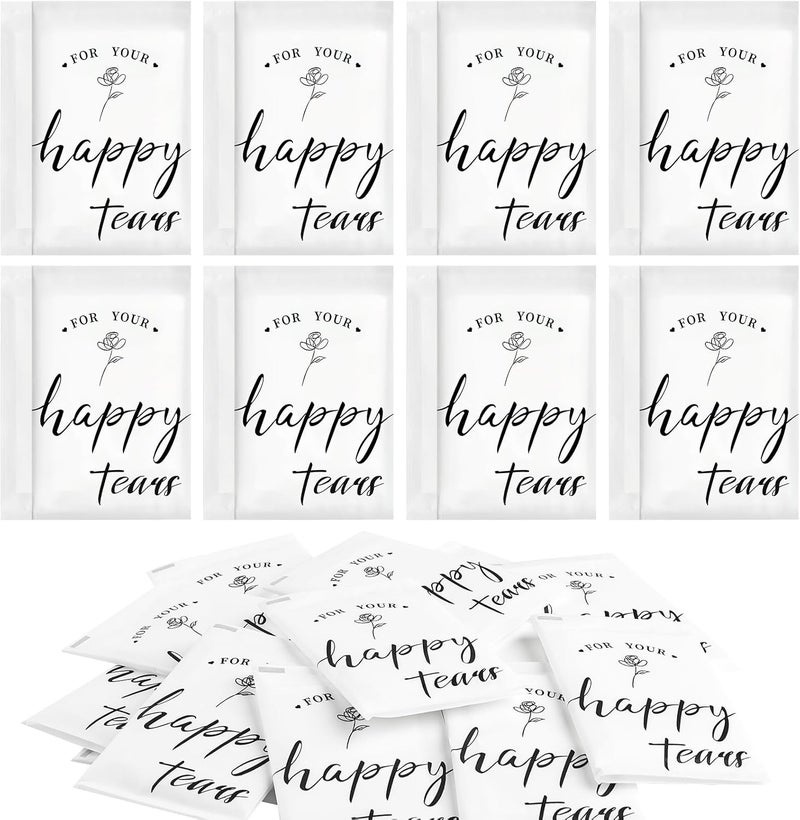 Ohuimrt 60 Packs Happy Tears Tissues for Wedding, 3 Ply Wedding Tissue Packs For Guests, Bulk Individual Pocket Tissue Packs for Welcome Favor Bags Wedding Gifts - Image 1